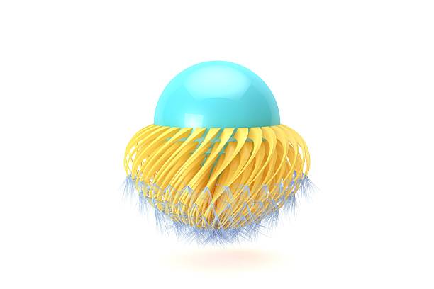 Abstract Yellow 3D Sphere with Flowing Ribbon Structure
