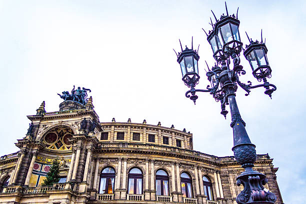 Dresden,Germany-December 19 2014:Semperoper facade on winter gloomy day,The building is considered to be a prime example of Dresden Baroque architecture. It is situated on Theatre Square in central