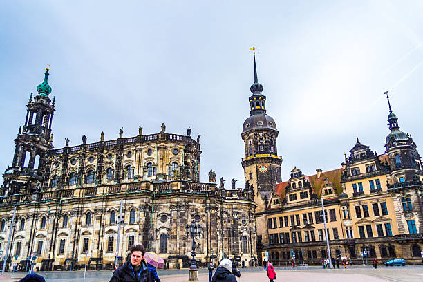 Dresden,Germany-December 19 2014:Semperoper facade on winter gloomy day,The building is considered to be a prime example of Dresden Baroque architecture. It is situated on Theatre Square in central
