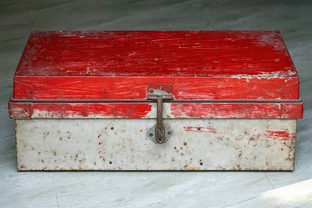 antique old brown and silver zinc chest on green steel chest on white background, object, decor, fashion, ancient, copy space