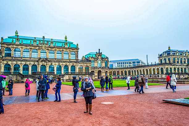 Dresden,Germany-December-December 19 2014:View of Zwinger Palace courtyard Dresden on rainy winter day