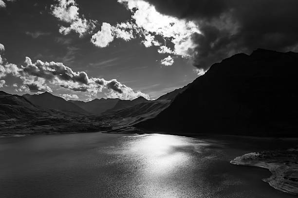 Mont Cenis mountain in Alps with its lake on the border between Italy and France