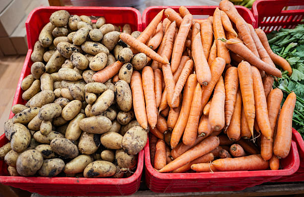 Fresh vegetables on a wicker tray