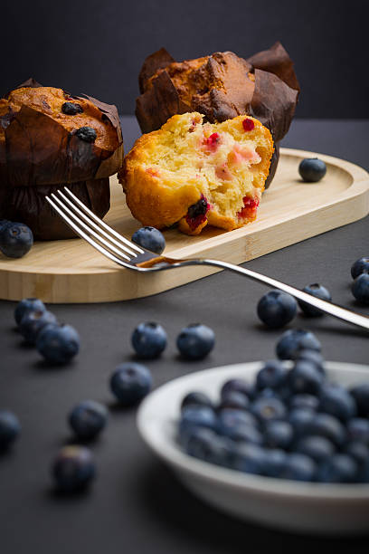 Blueberry muffin on a bluberries. Top view.
