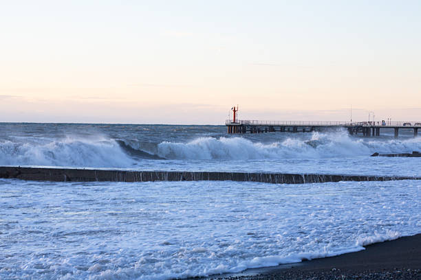The Black Sea, a storm. Russia, Sochi Adler sunset