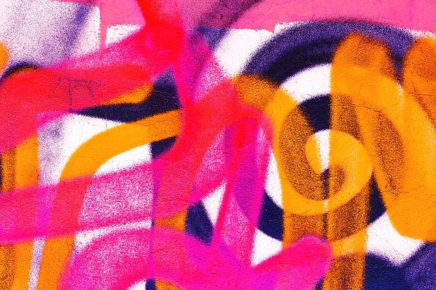 Neon graffiti swirl pattern in pink, orange, navy. Funky 90s style, vibrant curves, urban street art. Posters, digital art, funky summer visuals, urban design.