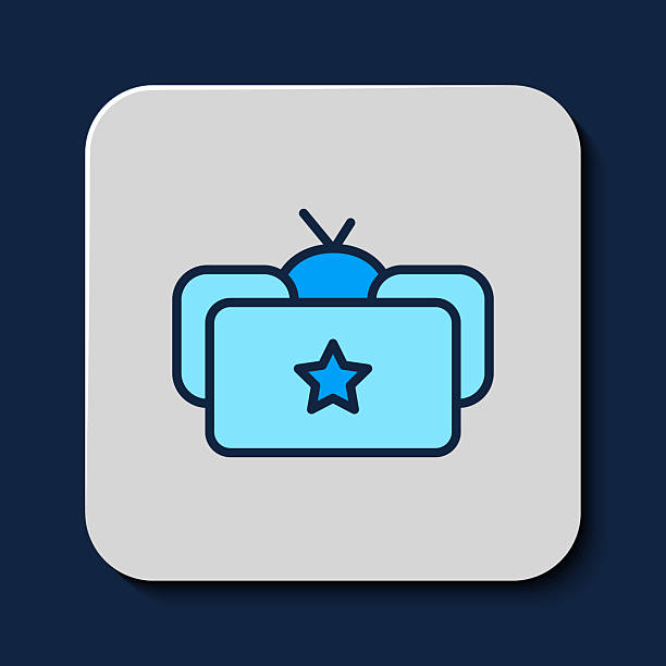 Filled outline Ushanka icon isolated on blue background. Russian fur winter hat ushanka with star. Soviet Union uniform of KGB and NKVD. Vector.