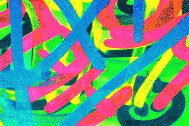 Neon graffiti art in bold fluorescent pink, yellow, green. 80s funky style, trippy abstract design, vibrant brush strokes. Street art, urban decor, digital backgrounds, creative banners.