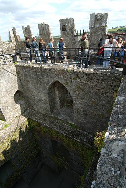 Blarney, Ireland - October 24th 2024: The picturesque park surrounding Blarney Castle features a meandering stream surrounded by colorful autumn trees, rolling green hills, and visitors enjoying nature\\'s beauty on a peaceful day.