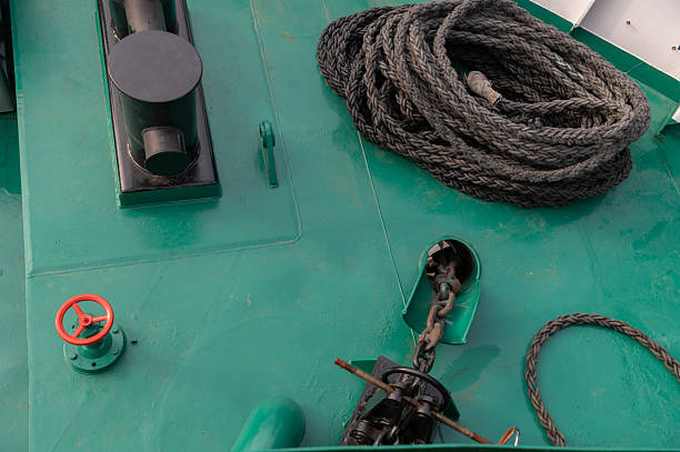 Bow of sea vessel with numbers to control draft of  ship's hull. Water level measurement
