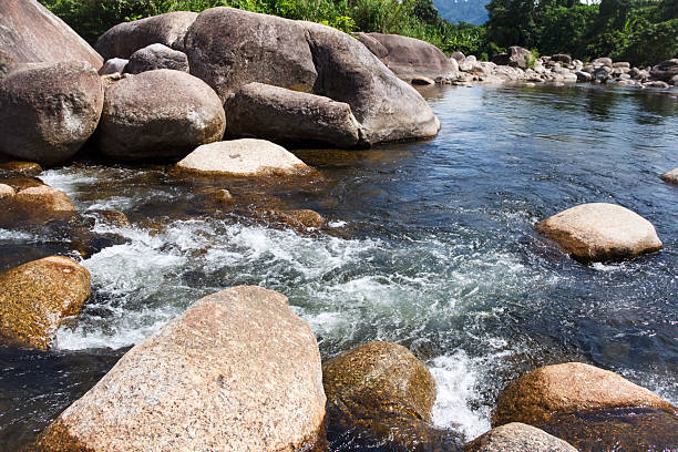 Waterfall in the river, amidst the forest and mountains