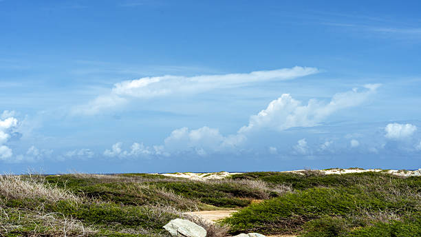 Cloudscape on the California sand beach wide fish-eye shot view