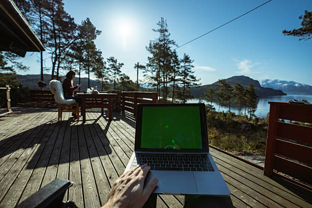 Remote Work from Cabin Terrace in Norwegian Nature