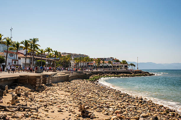 Puerto Vallarta, Jalisco Mexico, April 29 2024 Los Muertos beach pier in Puerto Vallarta, Jalisco, sea with pier on a sunny day