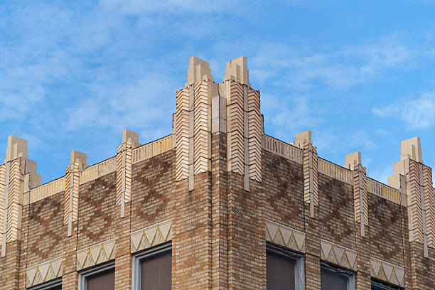 Decorative Zig-Zag Moderne/Art Deco upper portions of the 1930 Western Union Building in Fort Worth, TX USA