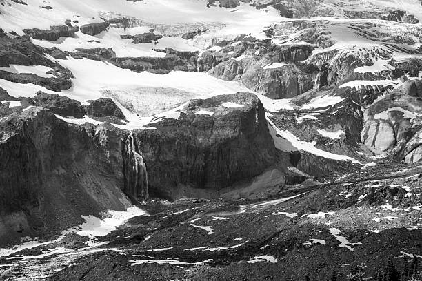 Waterfalls from melting glacier on Mt Rainier from Alta Vista Trail, Mt Rainier National Park, Washington, USA