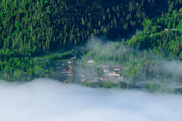 Aiguille du mini views, \n\nGlaciers at summer,fog and low clouds.