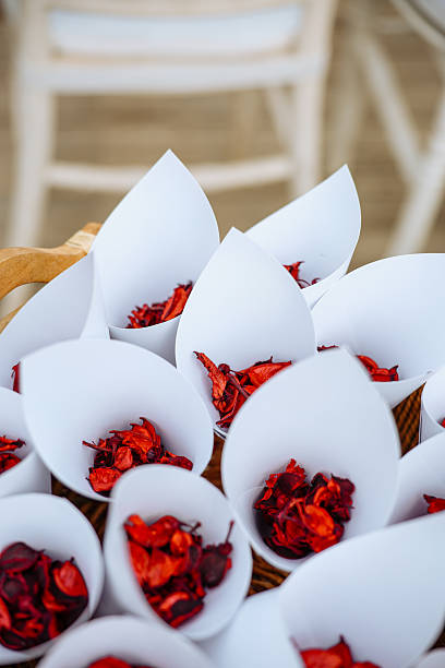 Petals in cones during a wedding to be thrown at the newlywed couple - biodegradable confetti