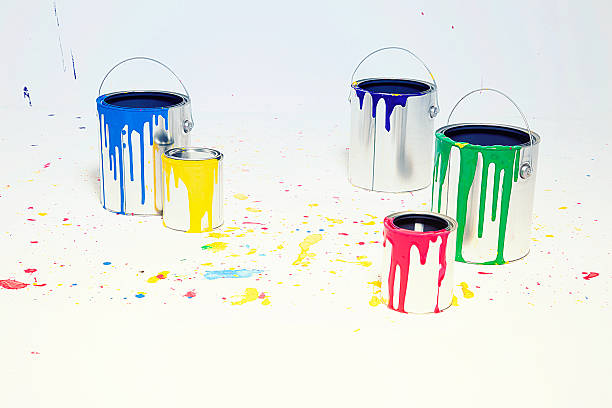 istock paint buckets dripping with paint and paint spatters 2255770885