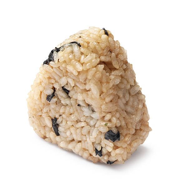 Rice ball (onigiri) isolated on white. Traditional Japanese dish
