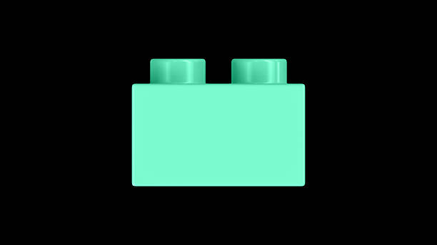 Aquamarine Plastic Block Isolated on a Black Background. Close Up View of a Plastic Children Game Brick for Constructors, Side View. High Quality 3D Rendering with a Work Path, 8K Ultra HD, 7680x5121