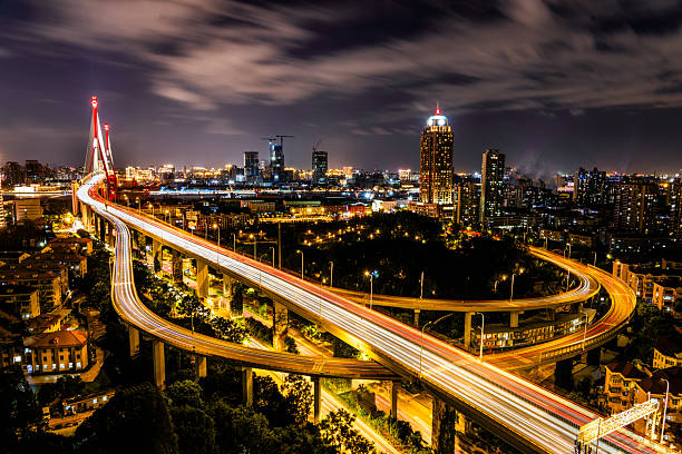 Road platform and skyline with sky clouds at sunset