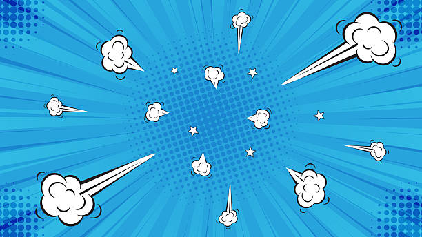 Comic book cartoon puff cloud blue comic background. Pop art funny smoke steam