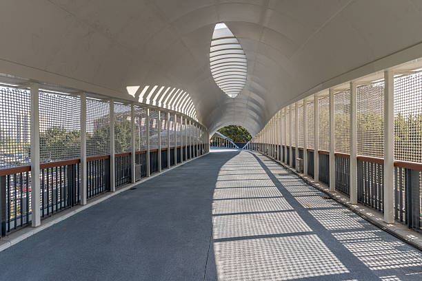 Exposure of the modern and futuristic pedestrian bridge, called the Webb bridge in Melbourne, Australia