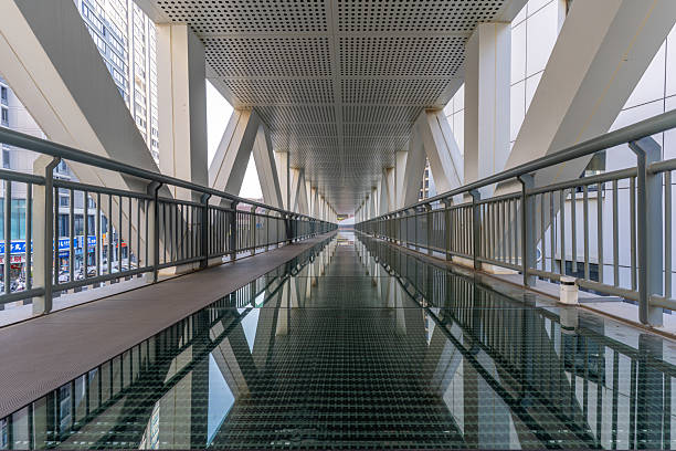 A pedestrian overpass of glass walkway