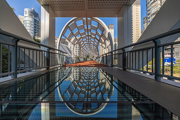 A pedestrian overpass of glass walkway