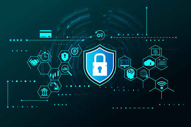 istock Cybersecurity shield with padlock and digital network icons on futuristic background 2255804724