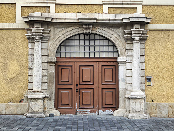 Residential building doorway within the walls of the Buda Castle in Budapest, Hungary.