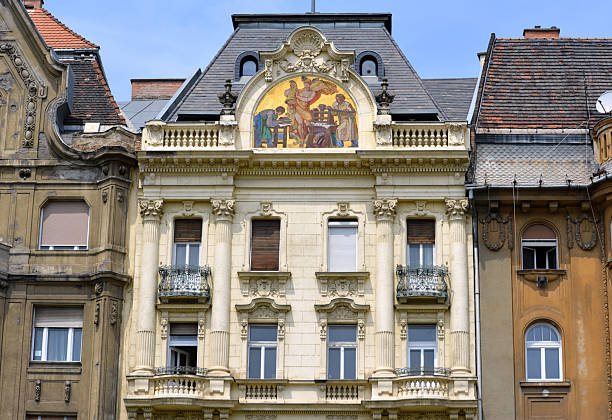 Old fashioned palace fcade in Budapest, Hungary.