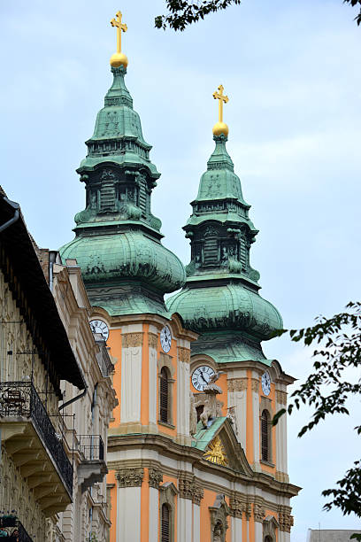 View of the baroque Church of the Assumption , commonly known as the University Church, a Roman Catholic church in the city center of Budapest, Hungary.