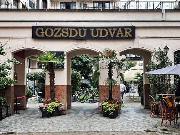 View of Gozsdu Court, located in the centre of Budapest, in the heart of the Jewish quarter, the Court’s seven courtyards lead into streets packed with restaurants, shops, snack bars and terrace bars.