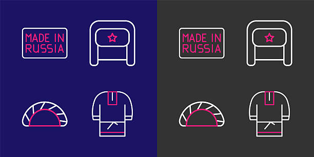 Set line Kosovorotka Dumpling Ushanka and Made Russia icon. Vector.
