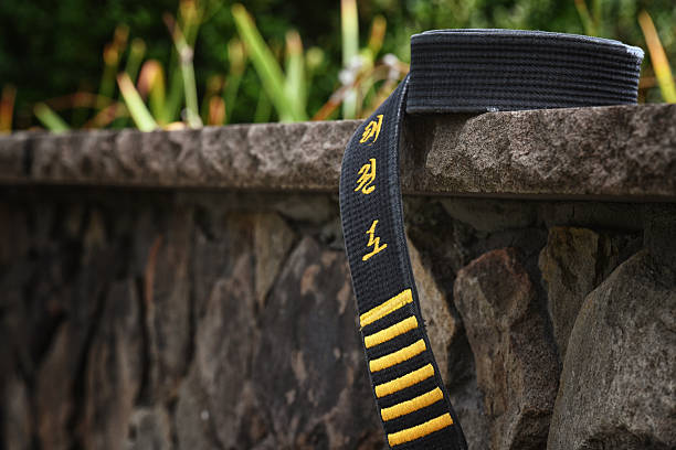 martial arts mastery skill concept . Black belt close up view