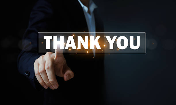 istock Businessman pressing virtual thank you button on digital interface, showing appreciation, gratitude, customer service, business communication, technology concept with copy space on dark background. 2255855780