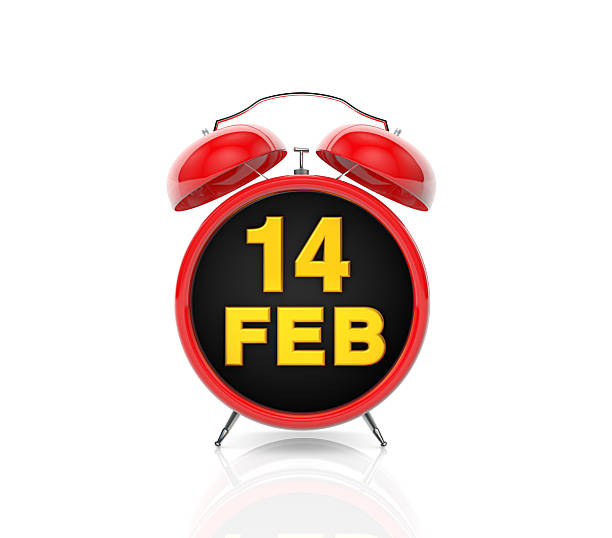 Alarm clock set on 14th February. Valentine's day reminder.