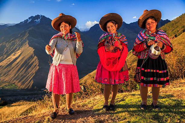 istock Peruvian women spinning wool by hand in Sacred Valley, Peru 2255866822