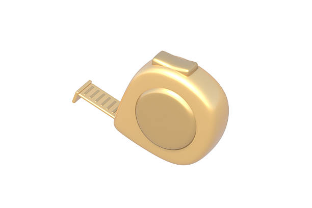 Golden tape measure isolated on white background. Folding construction roulette. 3d render