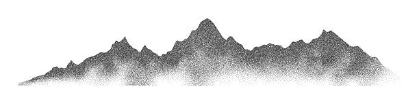 Grain noise stippled mountain range ridge terrain texture landscape vector illustration. Grunge pointillism mountain range stipple landscape halftone effect shape sand texture.