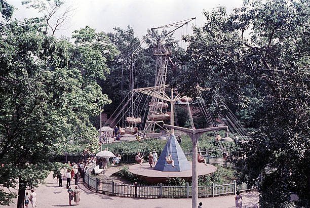 Moscow, Russia, - circa 1967: carousel attraction at VDNKH Park
