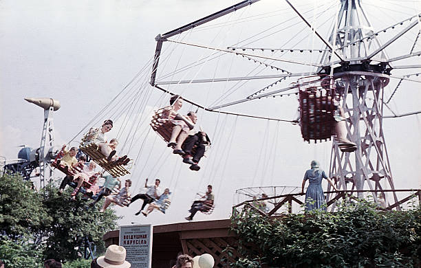 Moscow, Russia, - circa 1967: carousel attraction at VDNKH Park