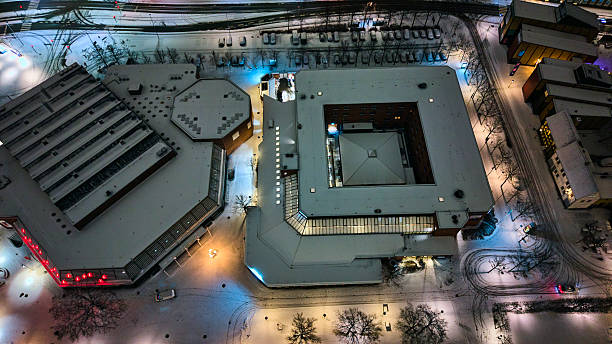 Aerial view of Odense downtown around the concert hall