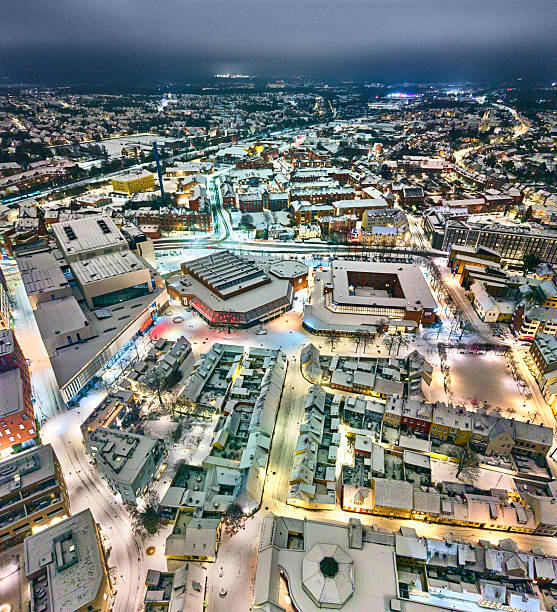 Aerial view of Odense downtown from old square