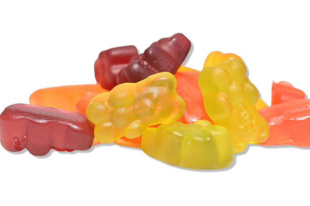 Gummy bears shaped candy isolated on white background.
