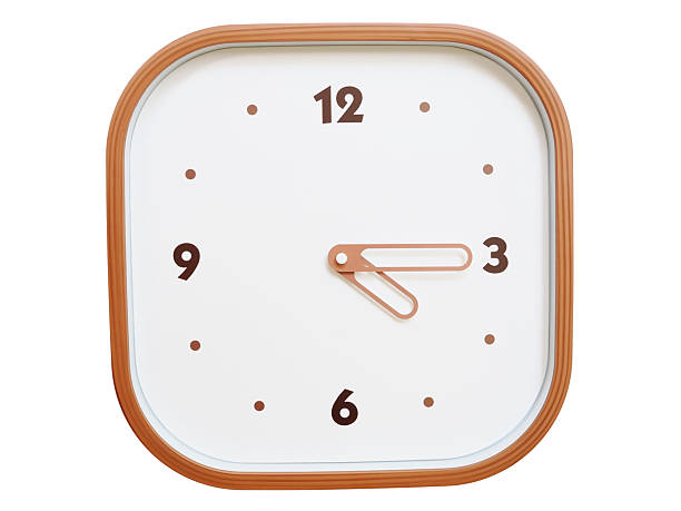 Minimalist wooden square wall clock isolated on white background showing 04:15 or 16:15