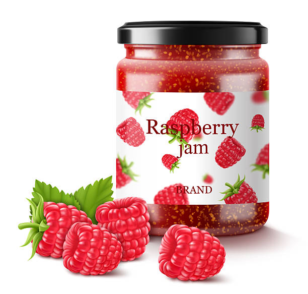 istock Raspberry jam in a glass jar and fresh berries isolated on white background. Realistic 3d Vector illustration of sweet homemade preserve. Preserved raspberry Compote or Jam, confiture or marmalade . 2255890658