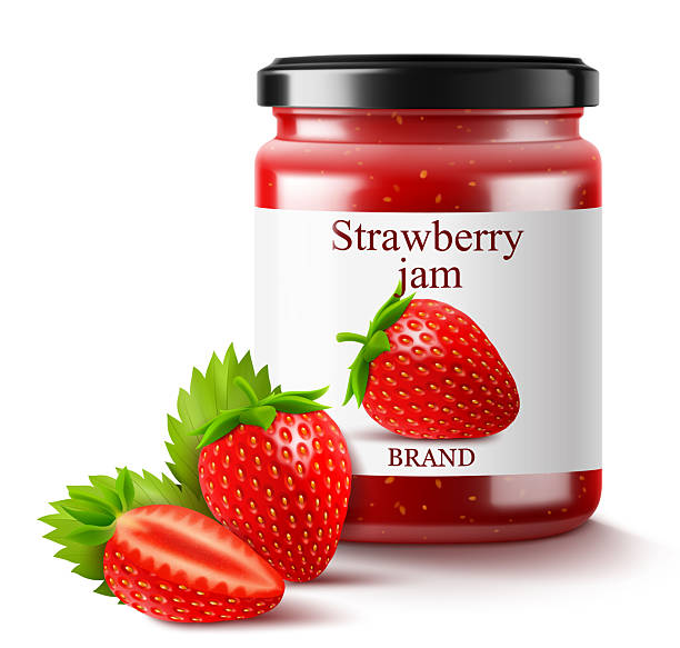 istock Strawberry jam in a glass jar and fresh berries isolated on white background. Realistic 3d Vector illustration of sweet homemade preserve. Preserved strawberry Compote or Jam, confiture or marmalade . 2255890667